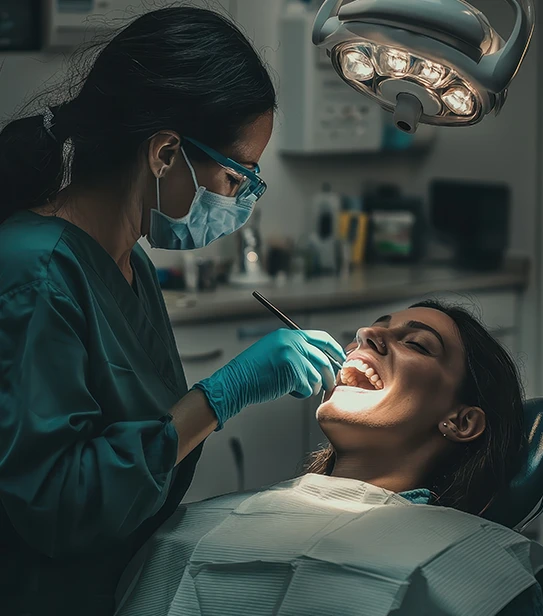 dental checkup procedure with dentist and patient